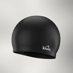luwa Apex black silicone swim cap with a comfortable, hydrodynamic fit for training and open water swimming.