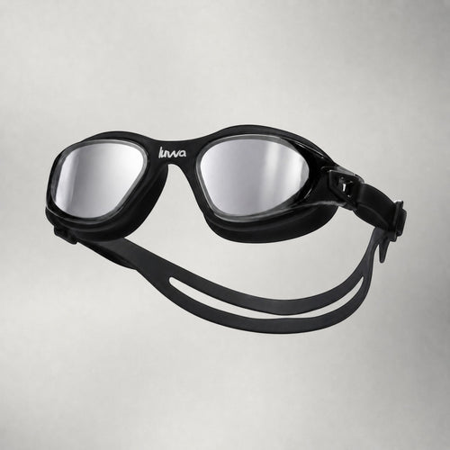 luwa Apex Clear Vision black gray swimming goggles with anti-fog coating and comfortable silicone seal.