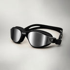 Luwa Apex Clear Vision black silver mirrored swim goggles with anti-fog coating and silicone seal.