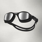 luwa Apex Clear Vision black silver mirrored anti-fog swimming goggles with soft silicone seal and adjustable strap.
