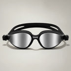 Luwa Apex Clear Vision black silver mirrored swim goggles with anti-fog coating and comfortable silicone seal.