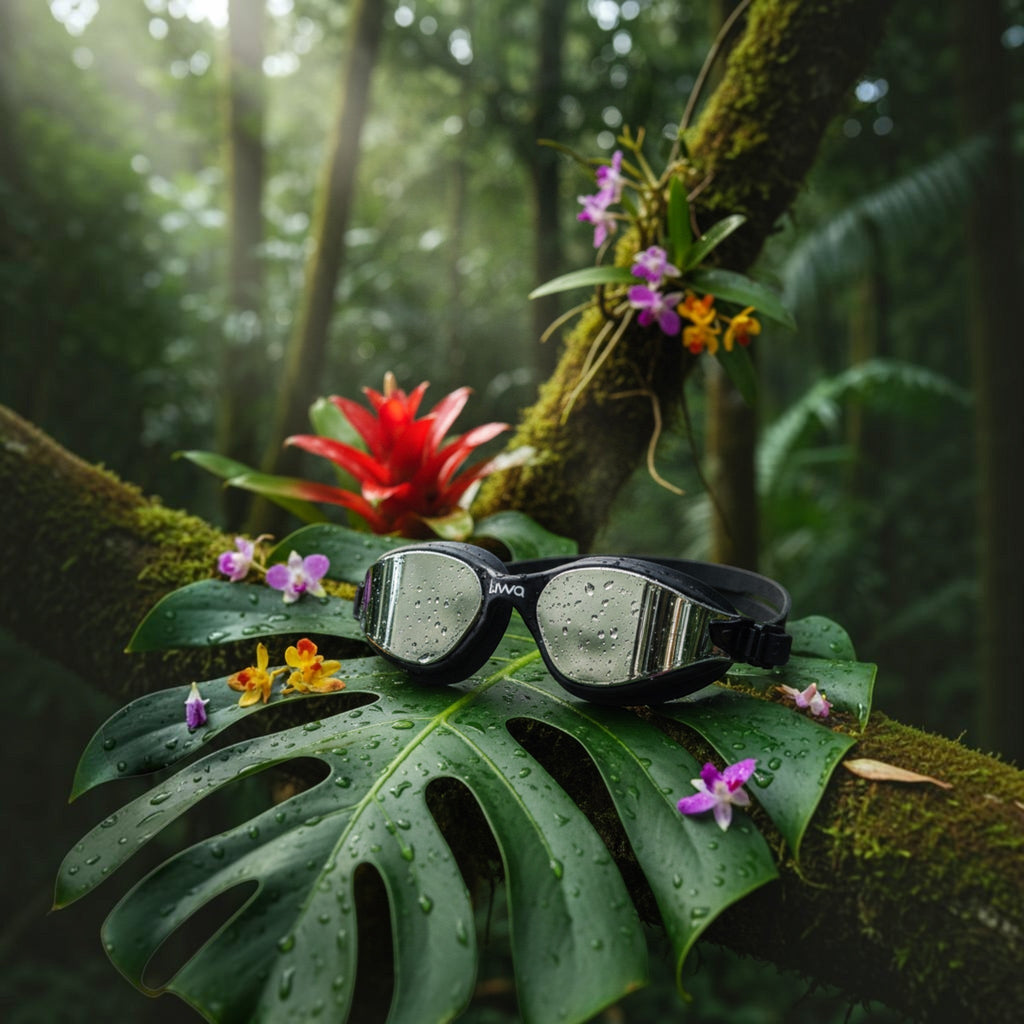 Luwa Apex Clear Vision black silver mirrored swim goggles with anti-fog coating and silicone seal.