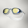 luwa Apex Clear Vision white and blue mirrored swimming goggles with yellow lenses and anti-fog coating.