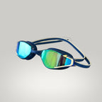 LUWA Apex Elite blue and gold mirrored swim goggles with anti-fog and UV protection.
