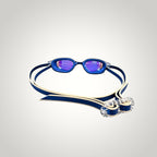 LUWA Apex Elite blue and gold swimming goggles with anti-fog coating and UV protection.