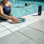 LUWA Apex Elite blue and gold mirrored swimming goggles with anti-fog coating and UV protection.