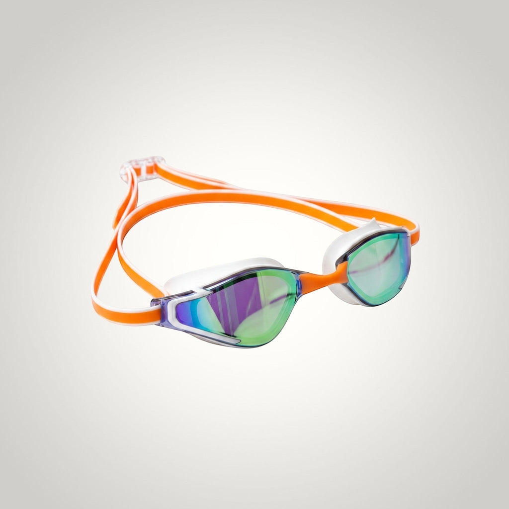 LUWA Apex Elite orange mirror swimming goggles with anti-fog coating and UV protection.