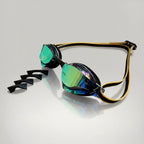 LUWA Apex Elite Pro black sport goggles with mirrored green-blue lenses and adjustable strap. Includes 5 nose bridges.