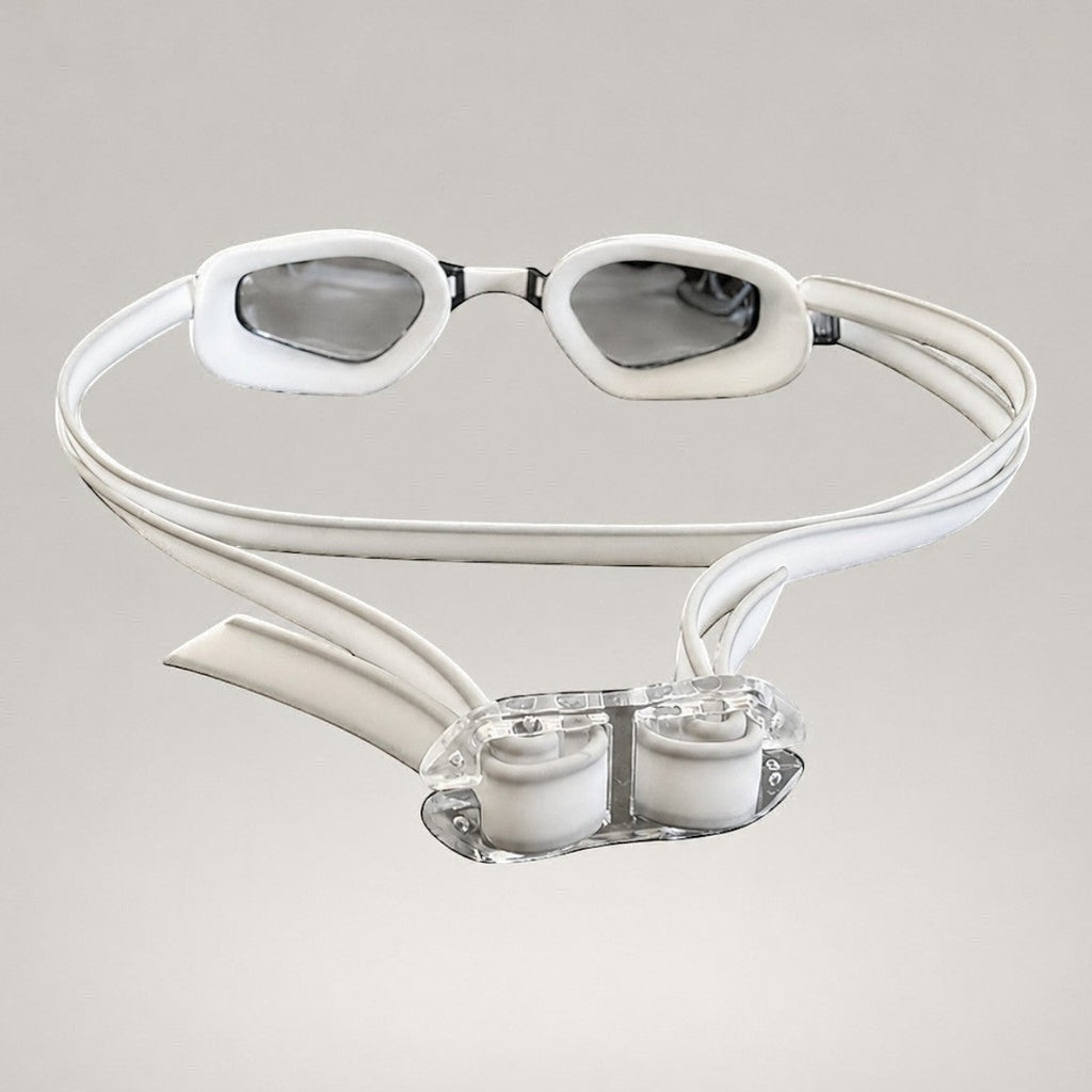 luwa Apex Elite white and silver sport goggles with anti-fog coating and UV protection. Includes 3 nose bridges for adjustable fit.
