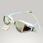 luwa Apex Elite white and silver sport goggles with anti-fog coating and UV protection. Includes 3 nose bridges.