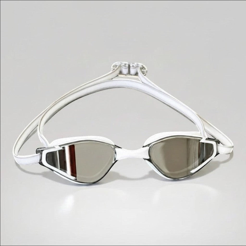 luwa Apex Elite white and silver sport style swimming goggles with anti-fog coating and UV protection.
