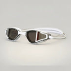 luwa Apex Elite white and silver sport style swimming goggles with anti-fog coating and UV protection.