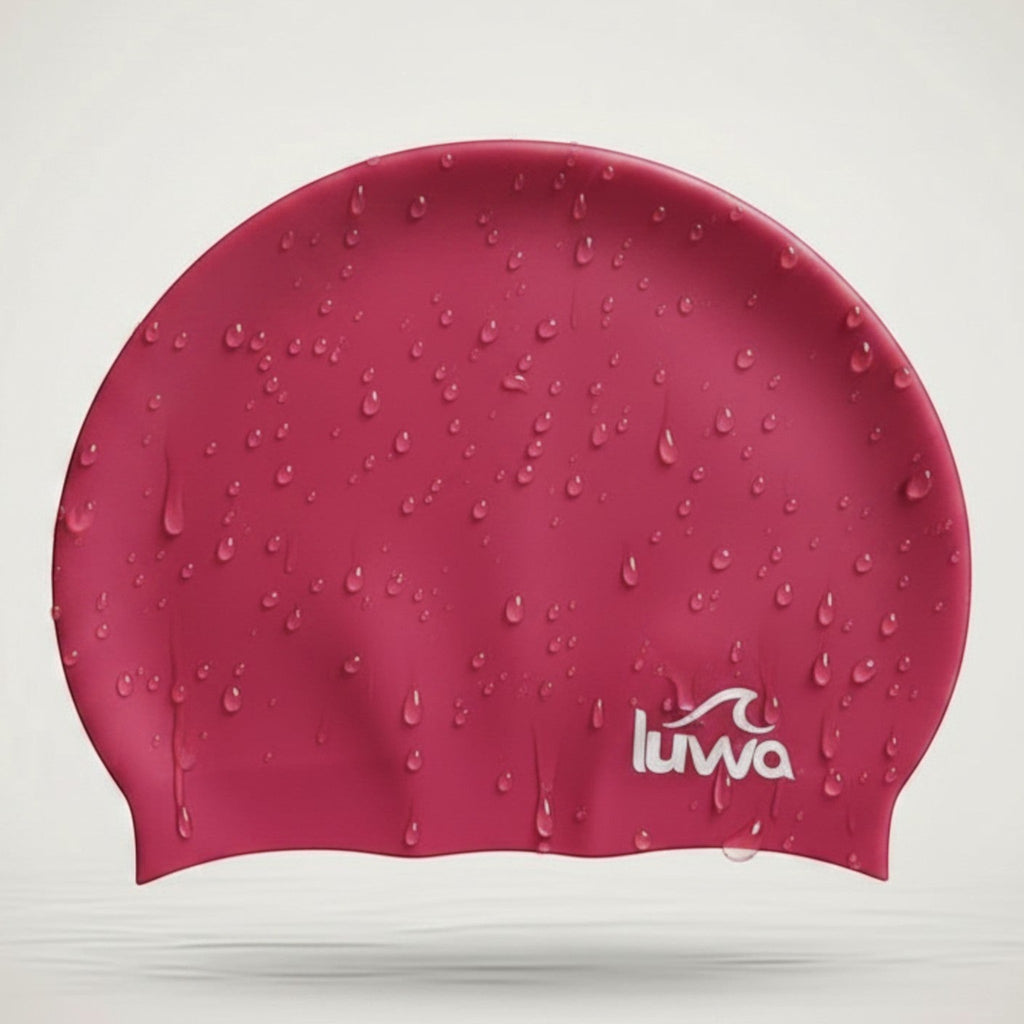 Luwa Apex swim cap in red wine, made of premium silicone for comfort and durability. Features a hydrodynamic shape and logo.