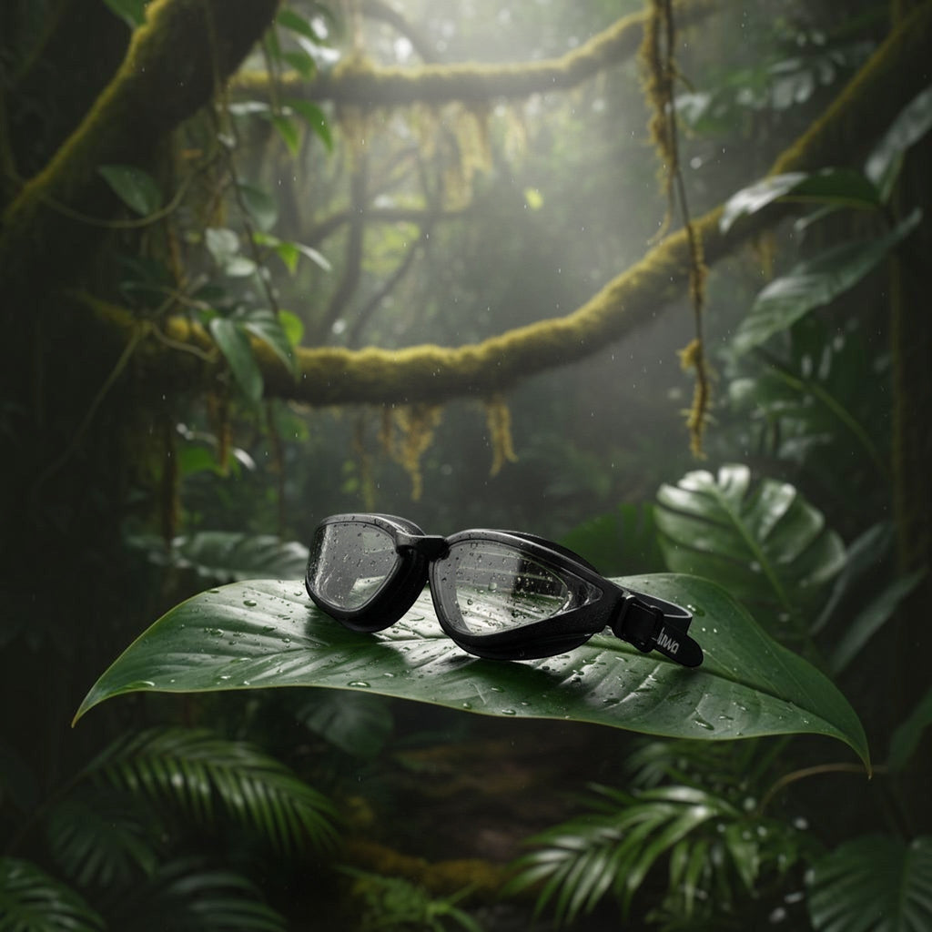 luwa Apex Vision Pro black training goggles with clear lenses and adjustable strap. Features anti-fog coating.