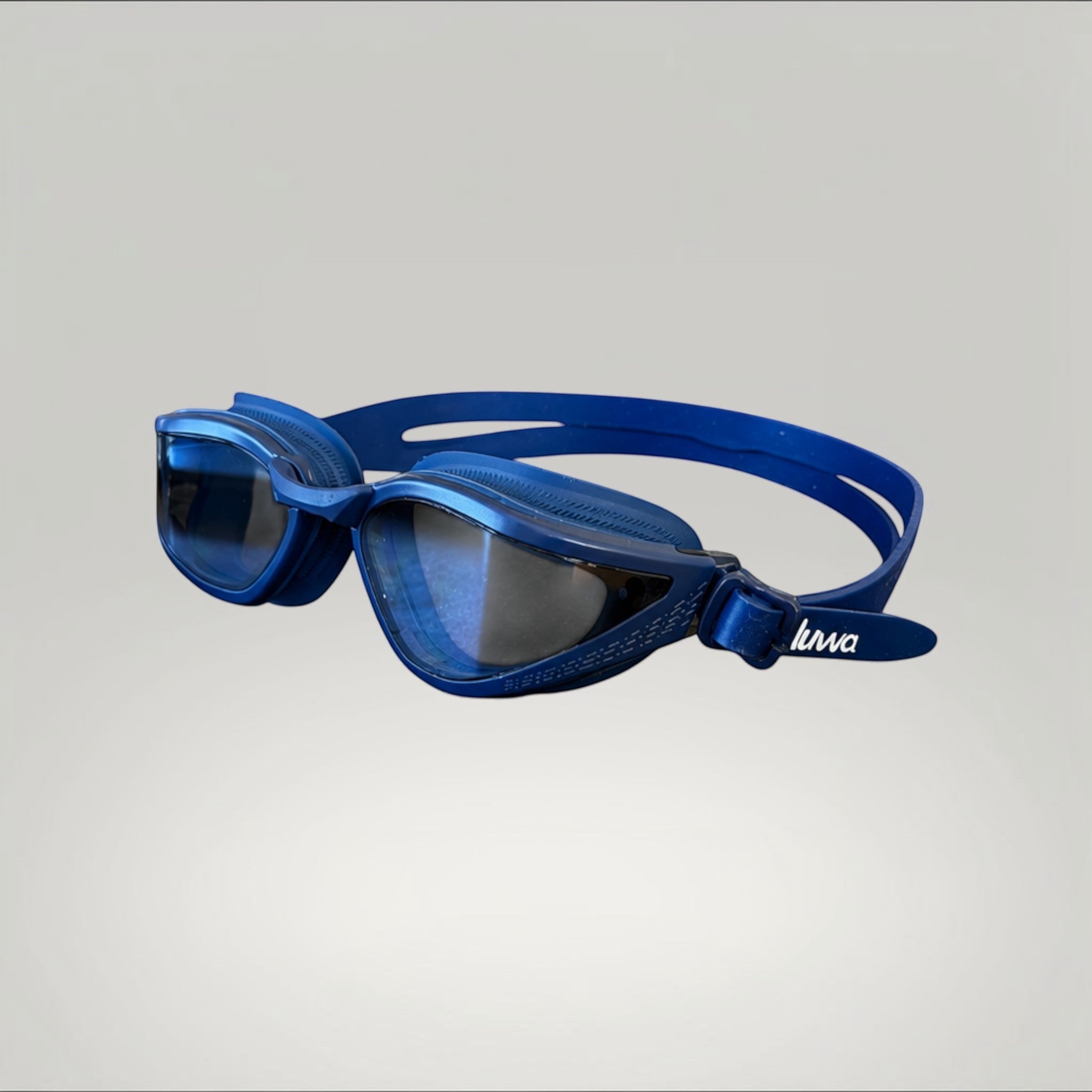 luwa Apex Vision Pro navy blue training goggles with adjustable nose bridge and anti-fog lenses.