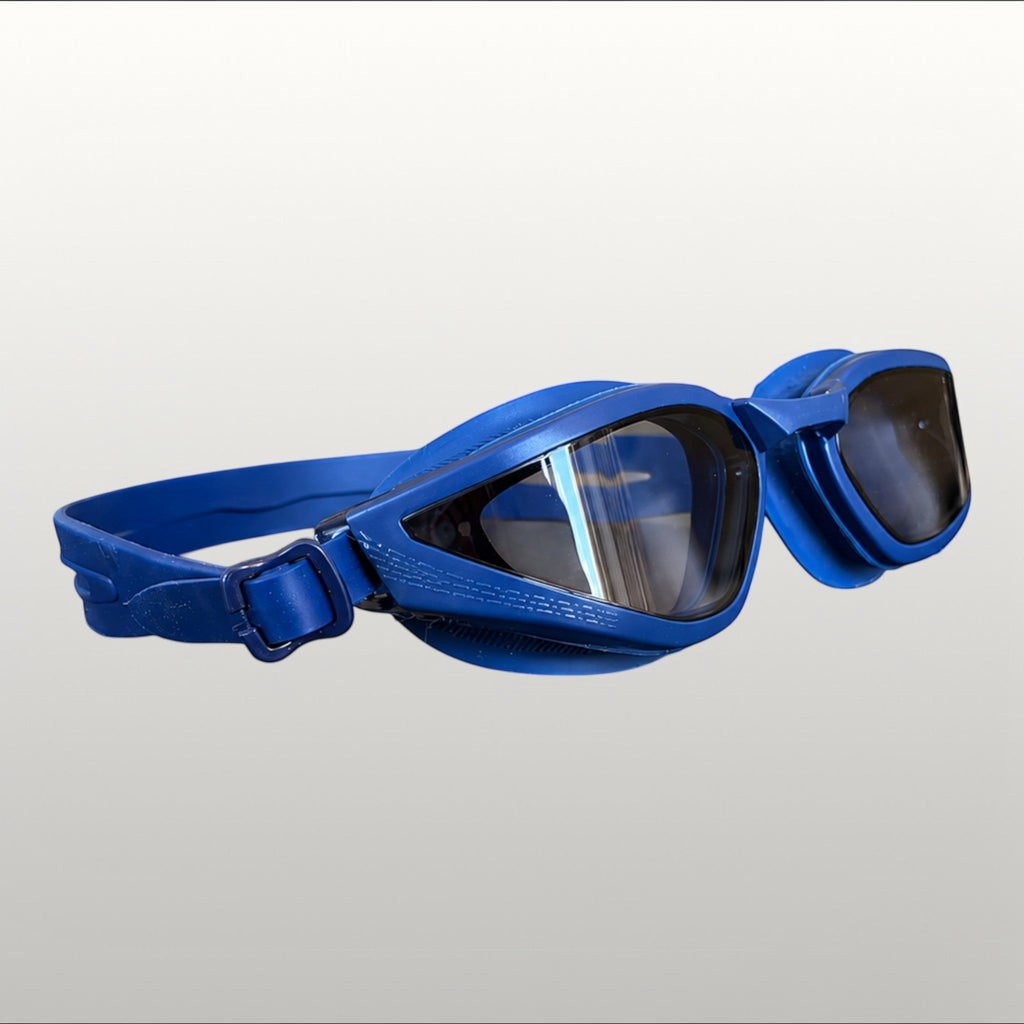 luwa Apex Vision Pro navy blue training swimming goggles with adjustable strap and anti-fog lenses.