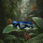 luwa Apex Vision Pro navy blue training goggles with anti-fog coating and adjustable nose bridges for comfort and secure fit.