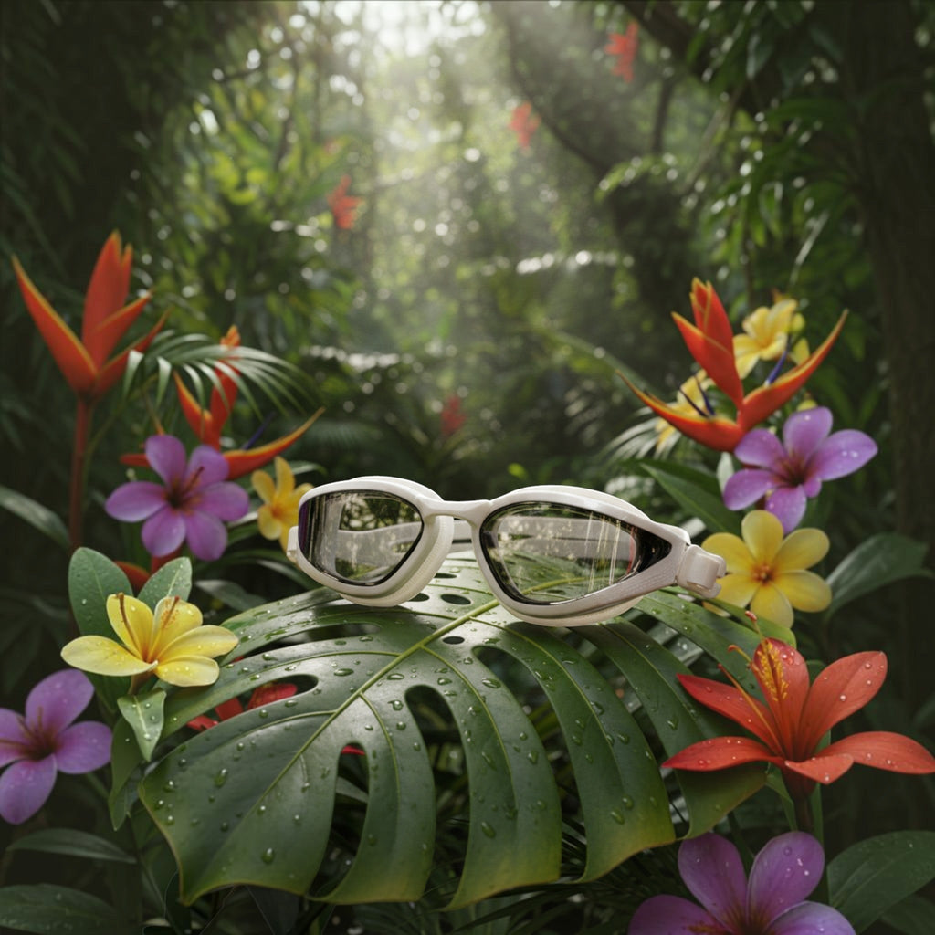 luwa Apex Vision Pro white and gray training swim goggles with anti-fog coating and adjustable nose bridges.