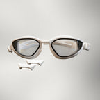 luwa Apex Vision Pro white gray training goggles with anti-fog coating and 3 interchangeable nose bridges for a secure fit.