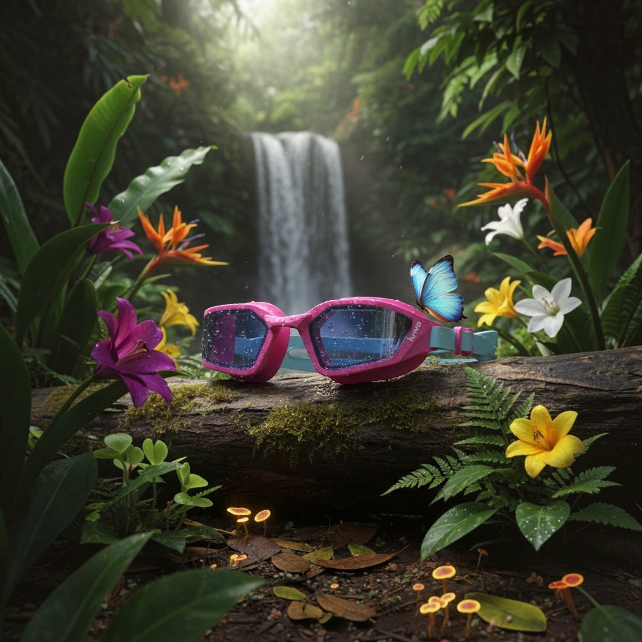 luwa Coral Flash swim goggles in pink and blue with anti-fog lenses and adjustable strap. Designed for teens.