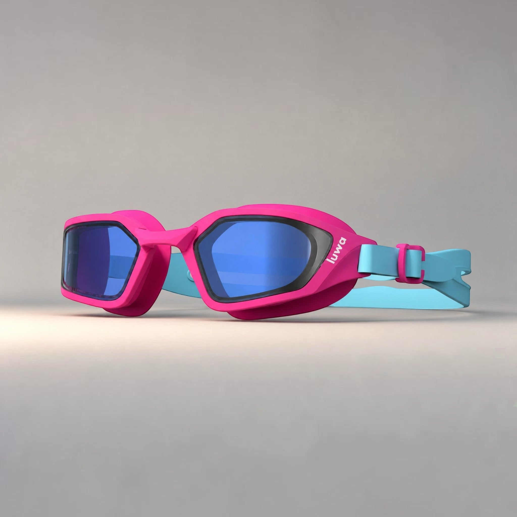 luwa Coral Flash swim goggles in pink and blue with anti-fog lenses and adjustable strap