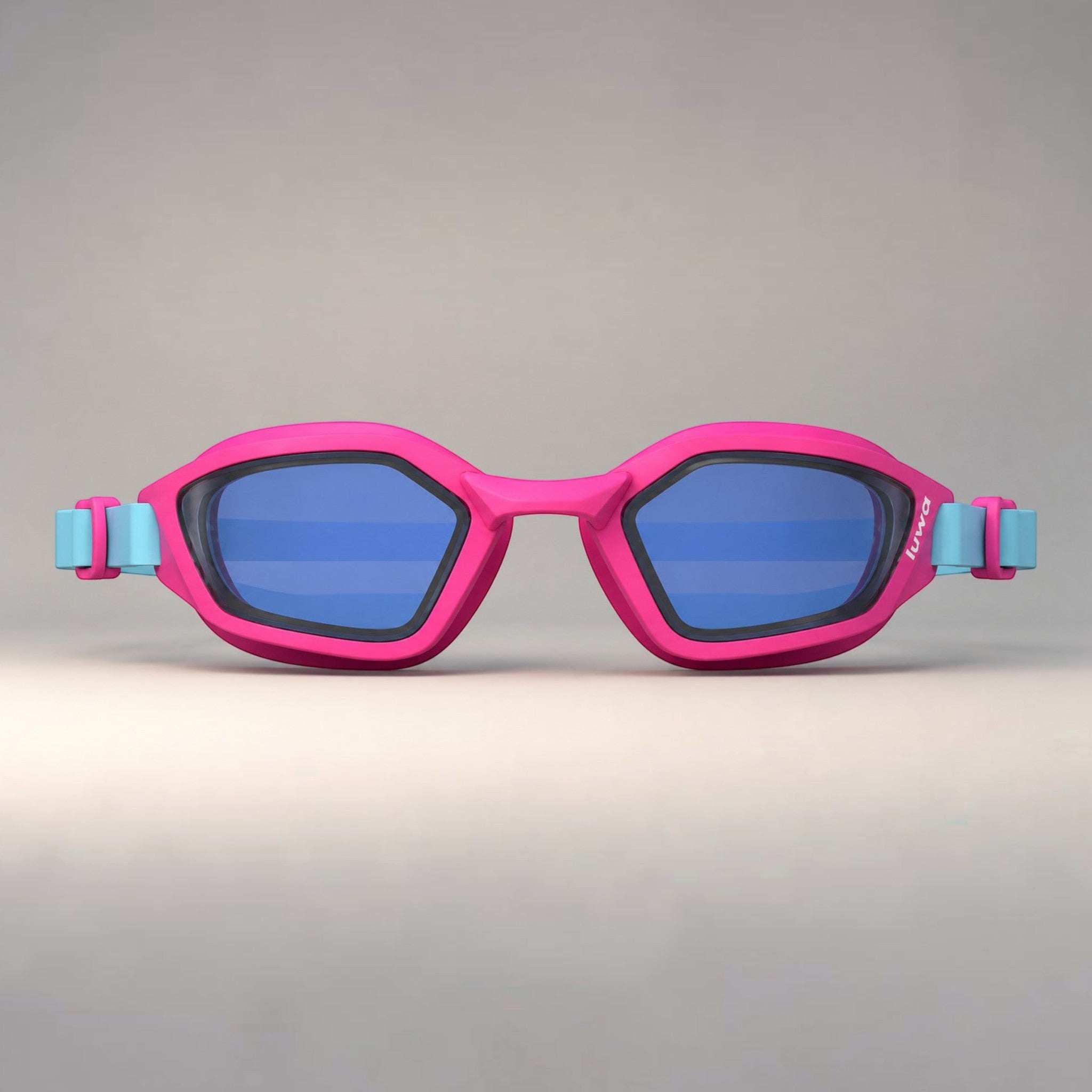 luwa Coral Flash pink and blue swim goggles with anti-fog PC lens and adjustable nose bridge.