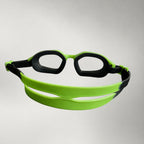 luwa Coral Flash swim goggles in black and neon green with anti-fog PC lens and adjustable nose bridge.