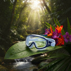 Luwa Explorer kids swim mask in blue with a wide, clear PC lens and anti-fog coating for comfortable underwater play.