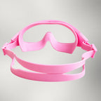 Luwa Explorer pink silicone kids swim mask with anti-fog coating and wide vision PC lens.