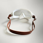 LUWA Horizon View white swimming goggles with brown strap and anti-fog lenses