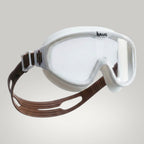 luwa Horizon View white swimming goggles with clear anti-fog lenses and brown adjustable strap